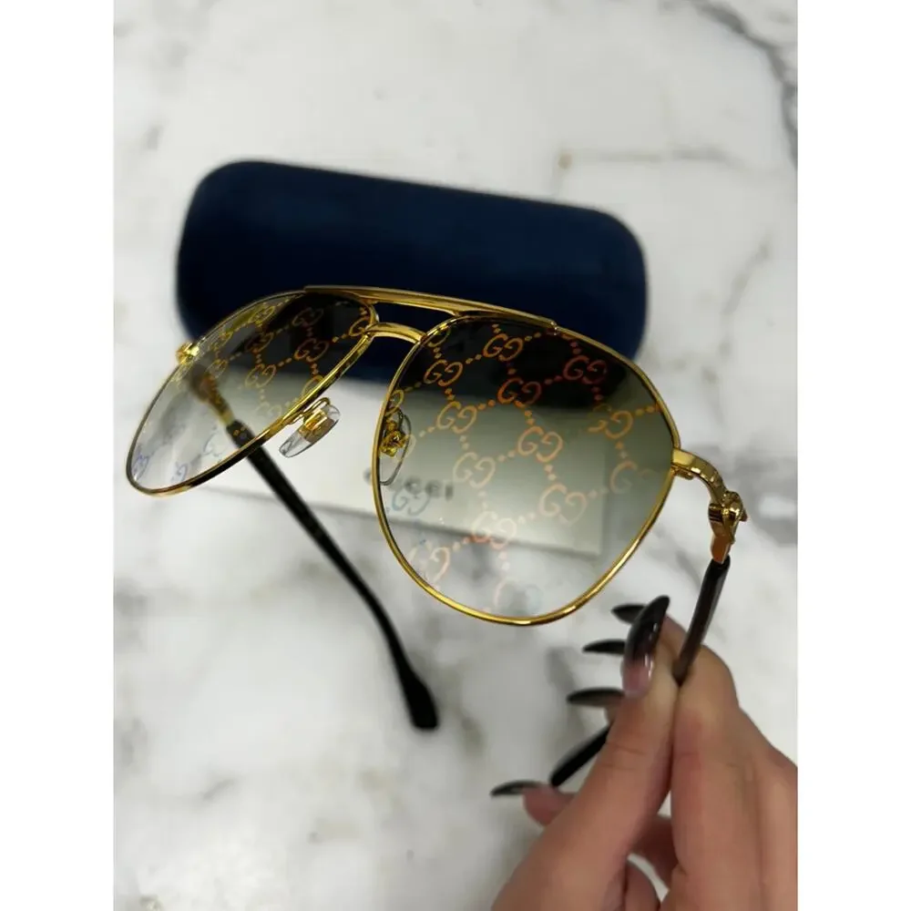 NEW Gucci GG1220S Mirrored Logo Gold Sunglasses $550